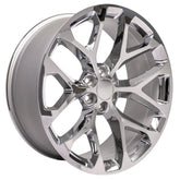 Angle view of a 24x10 Chrome wheel replacement for Chevy Silverado replica rim 9510968
